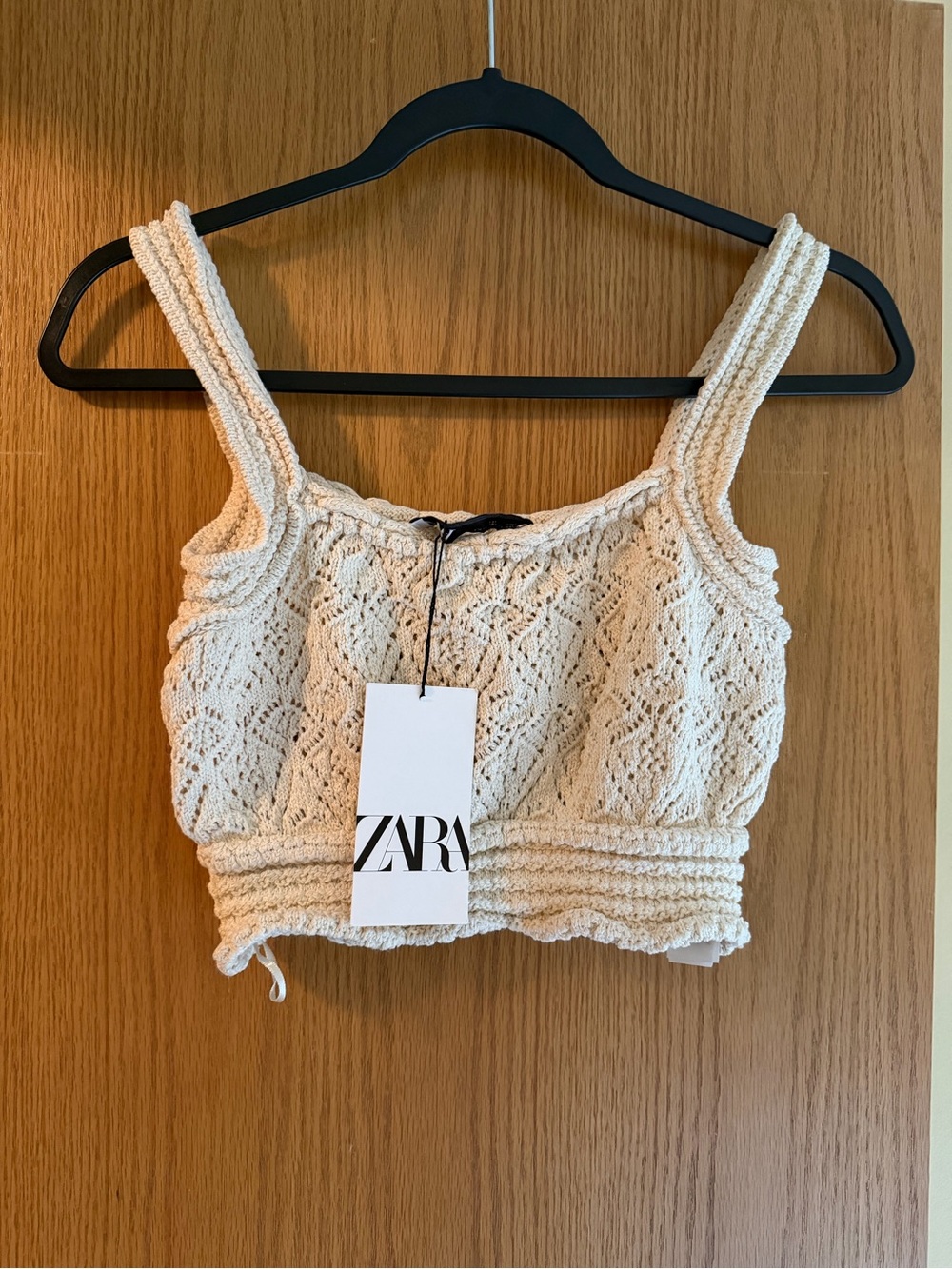 ZARA Cream Crochet Square-Neck Crop Tank